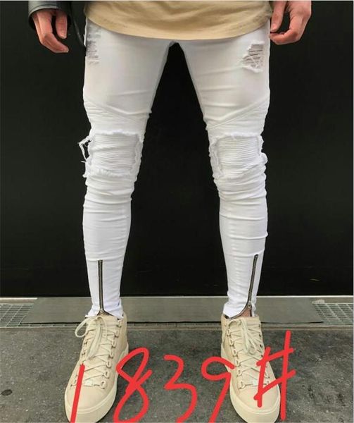 

mens designer white рваные джинсы мужские омывается hippop молнии джинсы повседневный homme винтажная одежда, Blue