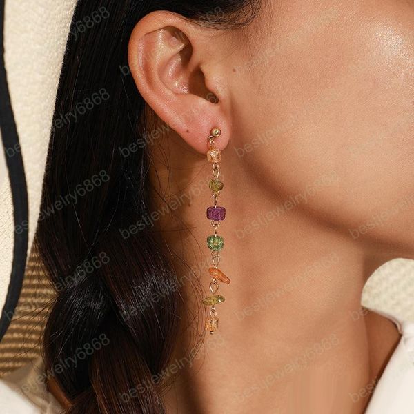 

individuality irregular gravel long earrings rainbow candy drop earrings, Silver