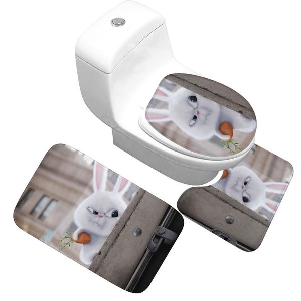 

creative cartoon bath mat set toilet cover flannel non-slip absorbent bath carpet door entrance non-slip floor mat bathroom rug