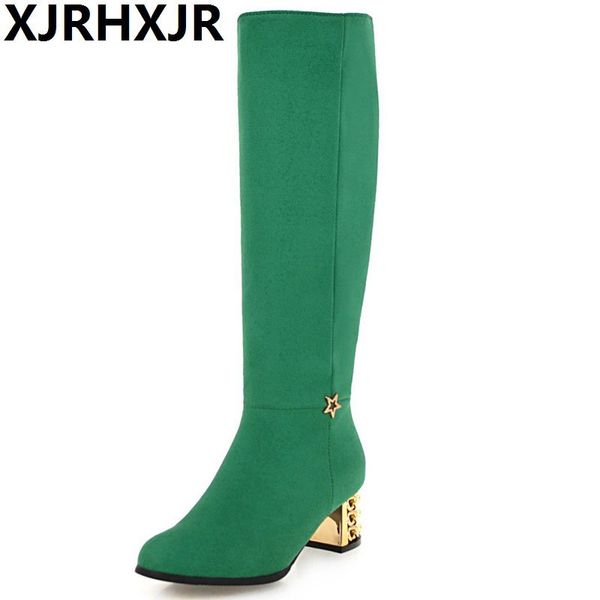 

xjrhxjr 2018 large sizes 34-43 women's suede leather knee high boots side zipper woman shoes boot leisure winter long boots, Black