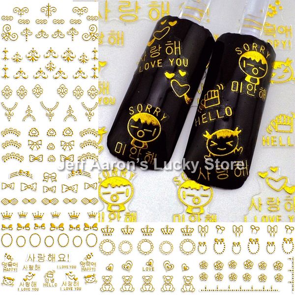 

12 sheets black white gold silver mixed design 3d nail art decorations stickers decals beauty nails manicure tools z025-036