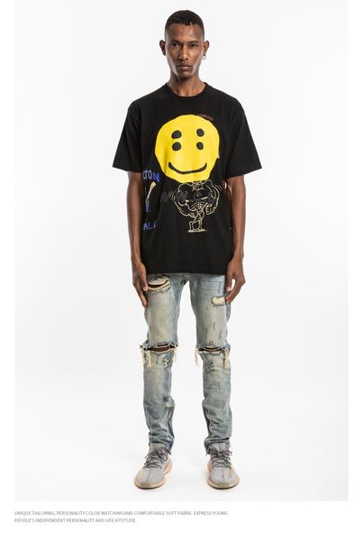 

mens designer t shirts new tide brand men's smile printing 2020 short-sleeved men's t-shirt summer short-sleeved t-shirt s-xl, White;black