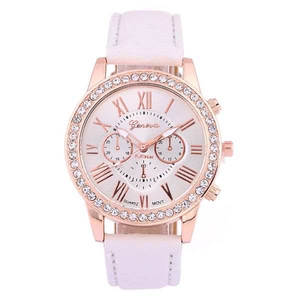 

fashion women watch geneva luxury diamond watches analog leather strap quartz wristwatches relogio feminino ladies clock reloj mujer, Slivery;brown