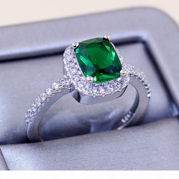 

size 5-10 new women fashion jewelry 925 sterling silver emerlad cz diamond cushion shape women engagement ring for lover's gift, Golden;silver