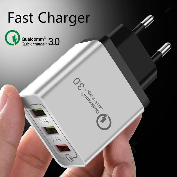 

USB Wall Charger QC 3.0 Quick Charge 1 порт и 3 порта US EU Plug быстрая зарядка 3.1 A адаптер мобильного телефона
