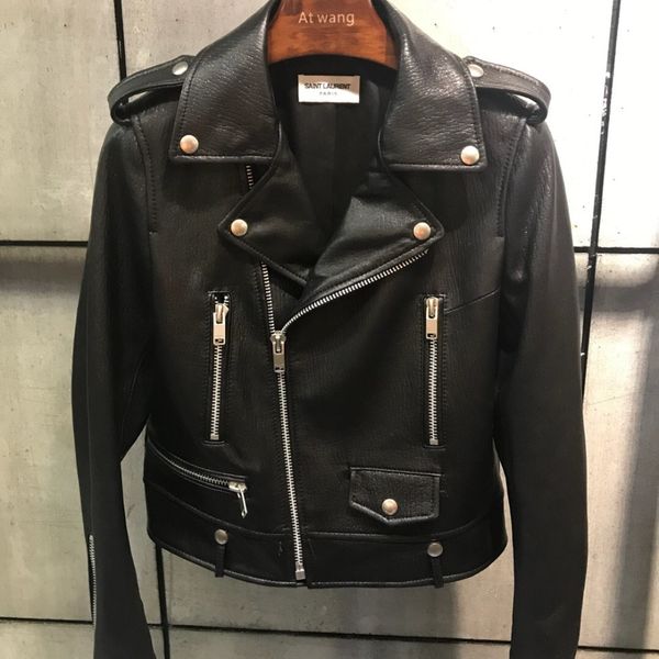 

deat 2019 autumn winter jacket fashion classical zipper jacket coat women genuine leather motorcycle jackets coats female mf952, Black