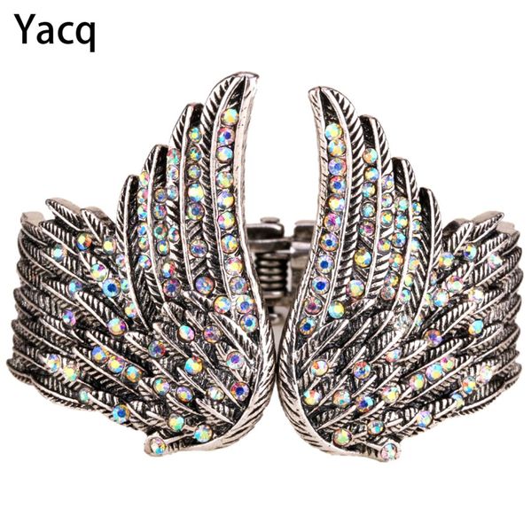 

yacq angel wing bangle bracelet women biker crystal fashion jewelry antique gold silver color gifts her mom dropshipping d01, Black