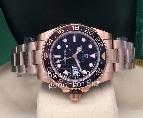 

mens black brown ceramic bezel 126715 rose gold watch automatic 2813 men gmt ii sapphire 126715chnr date dive master pepsi batman watches, Slivery;brown