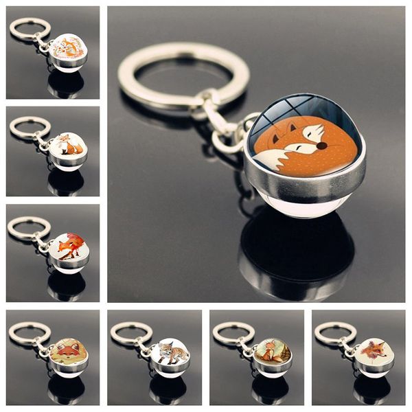 

time stone metal keychain double-sided glass ball keychain keyring diy creative men women jewelry friend gifts, Silver