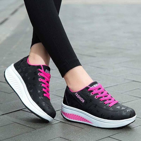 

waterproof toning shoes women height increasing wedge sneakers fitness shoes lace-up platform antislip gym jumping