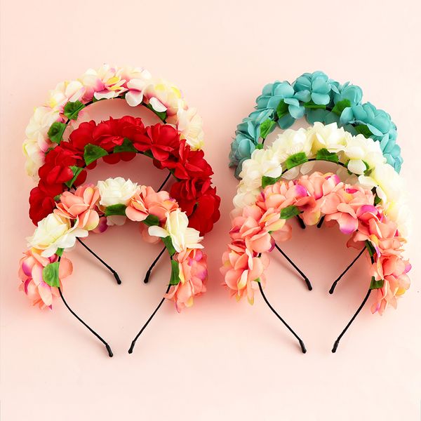 

2019 bohemia women fashion flower headband bride wedding party headhoop ladies girl headdress beach headwear hair accessories, White;golden