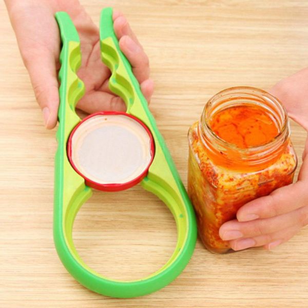 

3 colors 4 in 1 handy anti-slip can lid screw opener bottle opener for pop/beer bottle jar kitchen twist tool bottle cap launcher fa3042