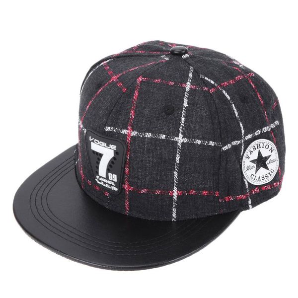 

fashionable street flat edge baseball caps men women patch label number 7 hip hop hat plaid casual sports outdoor travel sun hat, Blue;gray
