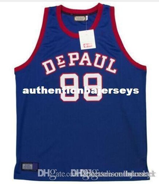 

factory outlet custom #99 george mikan depaul university blue white demons basketball jersey embroidery stitched personalized custom j, Black;blue
