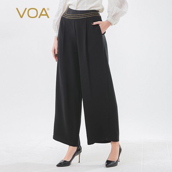 

voa silk 60 мм матовый черный тяжелый желтый арочный игл боковой молнии жаккардовый шить юк плиссированные широкогазовые брюки женщины k1315, Black;white