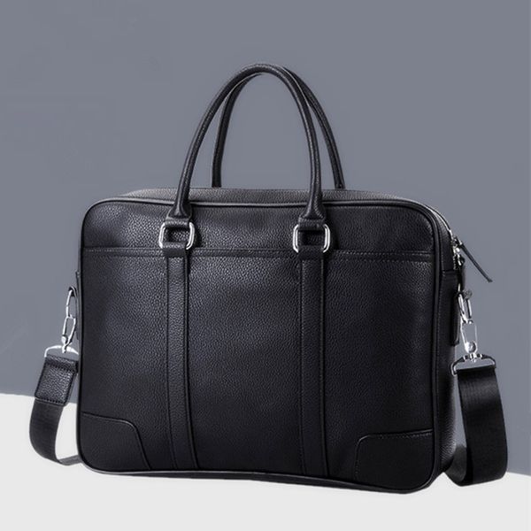 

solid black tote pu leather men messenger bag male business handbag computer lapbag women vintage travel bags