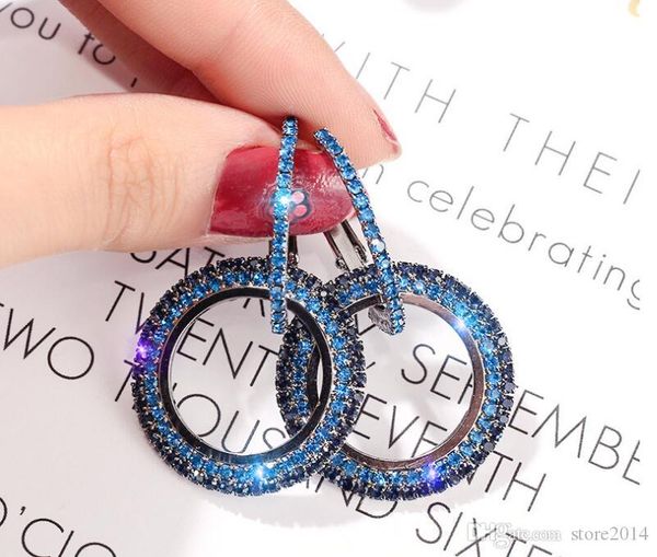 

новый дизайнер 925 серебряная игла горный хрусталь круг кристалл от swarovski длинные серьги темперамент корейская личность дикие серьги, Golden;silver