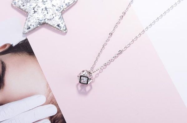 

geometrical contracted flash drill cut face ball clavicle necklace stereo hollow-out rubik's cube pendant europe and america fashionabl, Silver