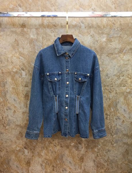 

early autumn, 2019, new girl's small lapel, symmetrical pocket, long sleeve, all-round jean jacket 713, Black;brown