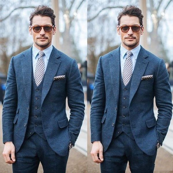 

two buttons tweed groom tuxedos notch lapel men suits wedding/prom/dinner blazer (jacket+pants+vest+tie) w453, Black;gray