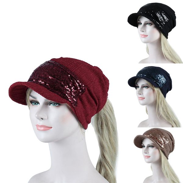 

rhinestones pearl sequins baseball cap for women soild india sequin stretch hat applique hair loss head scarf wrap bones, Blue;gray