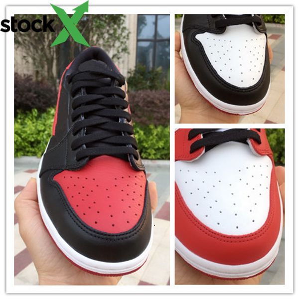 

new 1 og low bred black red toe men basketball shoes white sports outdoor fashion trainers sneakers black size 8