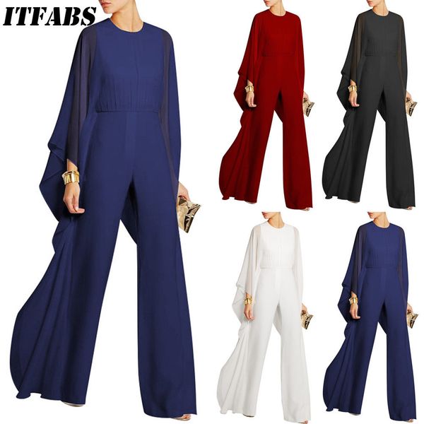 

2018 rompers womens jumpsuits office lady chiffon fashion women jumpsuit loose high waist overall plus size flare sleeve cloth, Black;white