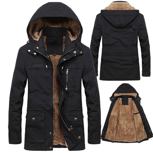 

зимняя куртка мужчины толстый капюшоном хлопок флис куртка пальто мужской мульти-карман повседневная теплая куртка ветровка мужчины размер m, Black;white