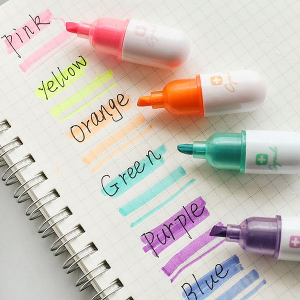 

6 pcs mini shape highlighter school highlight marker color pens stationery painting graffiti marker pen, Black;red