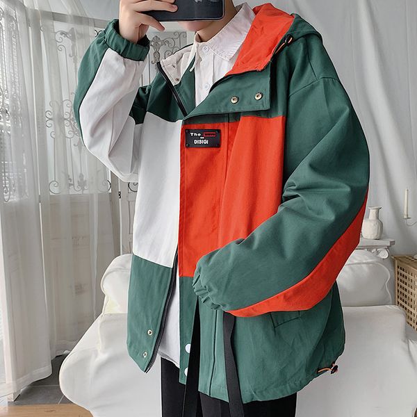 

autumn & winter hooded coat men's korean-style loose-fit hong kong style ins fashion versatile workwear multi-pockets joint cont, Black