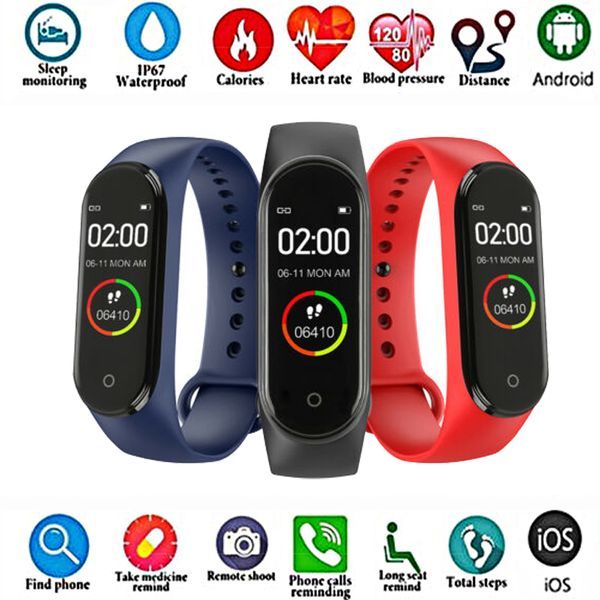 

m4 color screen smart band waterproof fitness tracker smart bracelet blood pressure heart rate monitor for men women smartwatch, Slivery;brown