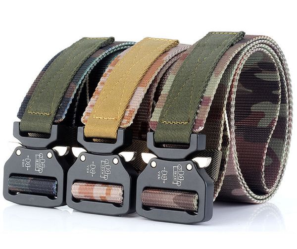 Cinture tattiche da uomo di moda Cintura in nylon Cintura in metallo resistente con fibbia regolabile Cinture militari militari per uomo Cinturino in jeans a sgancio rapido per esterni