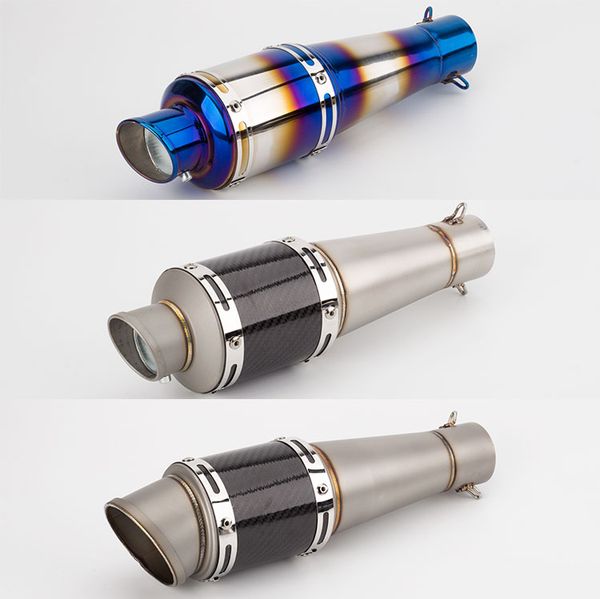 

motorcycle exhaust pipe modified semi-blue carbon fiber exhaust with plug large oblique mouth universal row ninja 400