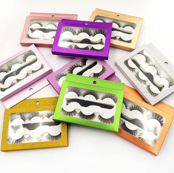 

luxury packaging 3 pairs false eyelashes set natural look reusable handmade fake lashes mink soft & vivid eyelashes extensions + tweezer dhl