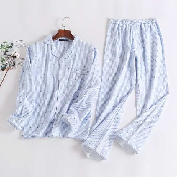 

woman pajamas sets striped long sleep nightgown suit home furnishing pyjamas women 100% cotton spring and autumn casual nighty, Blue;gray