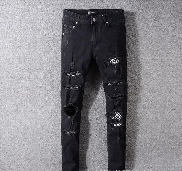 

2019 amiri jeans designer mens jeans hole slim feet patch tide brand amir brand jeans mens clothing gtr, Blue