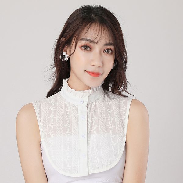 

women sweater shirt cotton chiffon basic ruffles fake collar embroidery hollow lace flower false detachable collar blouse, Black;gray
