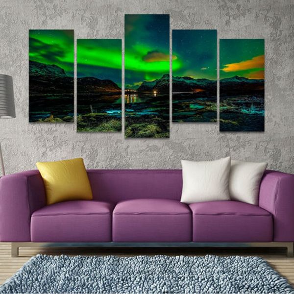 

5pcs/set wall art canvas painting print northern light aurora living room decoration abstract painting wholesale