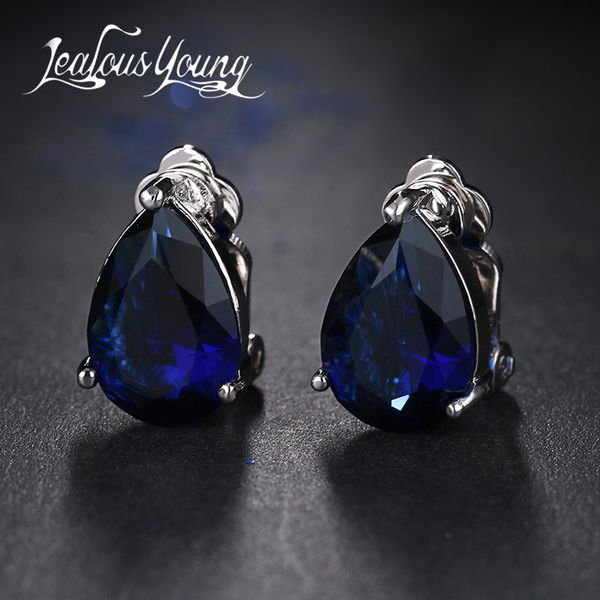 

fashion water drop cubic zirconia clip earrings with elegant blue stone earrings for punk girl party gift pendientes mujer moda, Silver