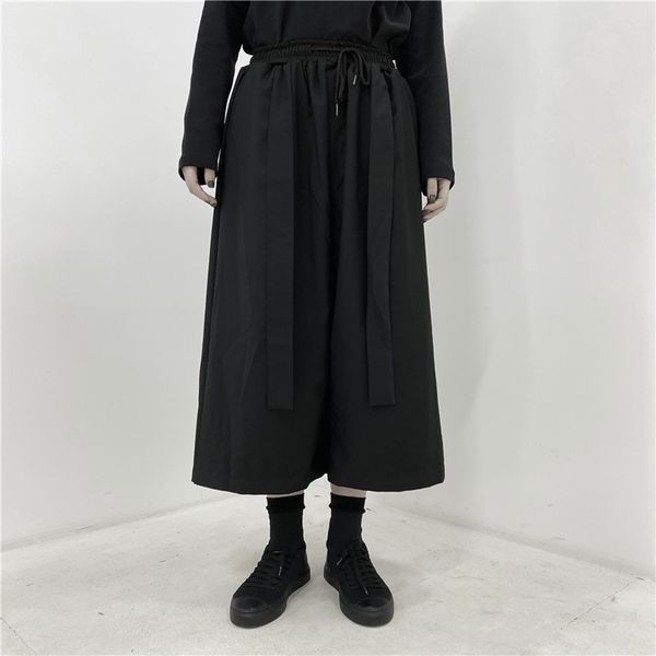 

men's pants 27-44 2021 women and clothing hair stylist fashion wide band elastic waist leg skirt plus size costumes, Black