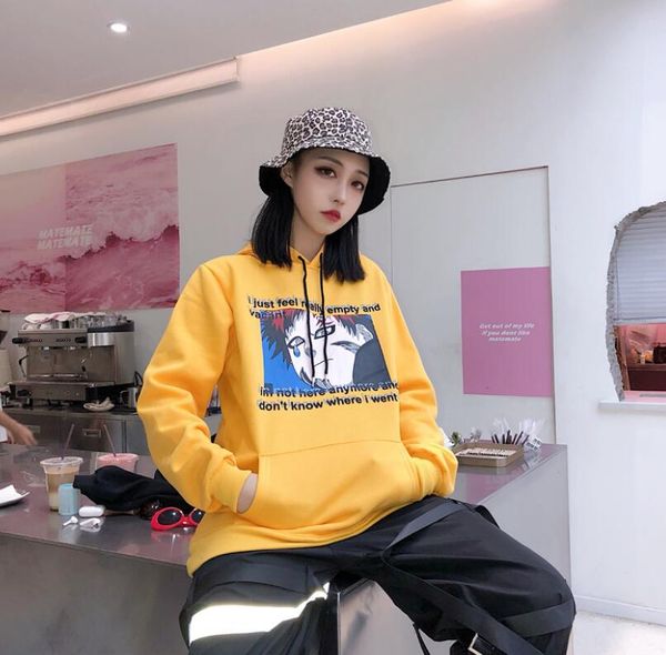 

autumn and winter cartoon funny long-sleeved loose hooded sweatshirt, Black