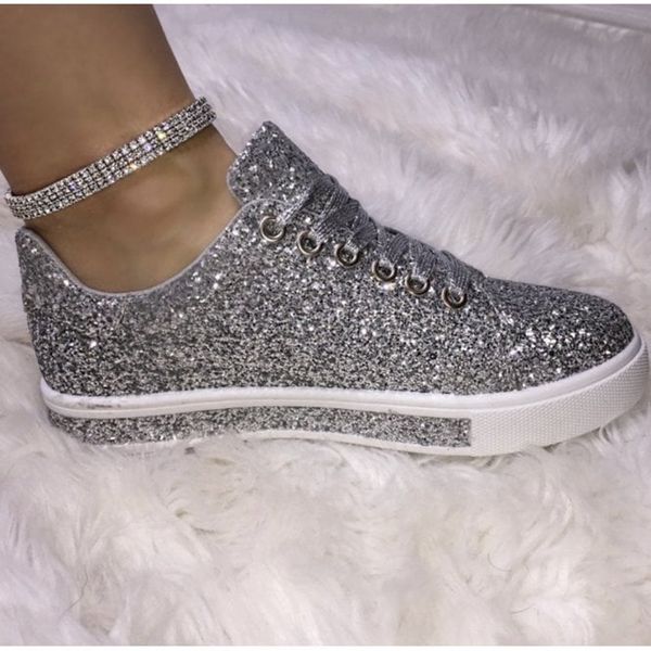 

wenyujh women vulcanize bling girl glitter sneakers casual female breathable lace up outdoor sport shoes mx200425, Black