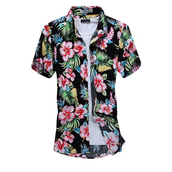

legible 2019 summer fashion brand clothing mens shirts casual slim fit floral shirt social holiday short sleeves shirt men 5xl, White;black
