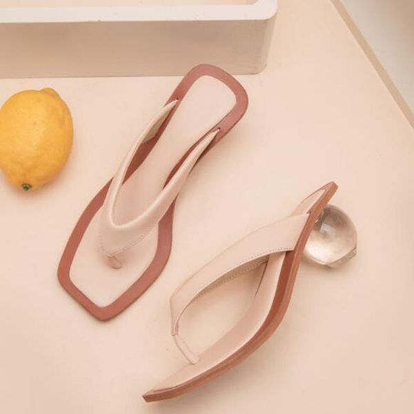 

2020 summer flip flops slippers clear transparent med heel slides fashion round ball heel slipper sandals for woman sandals, Black