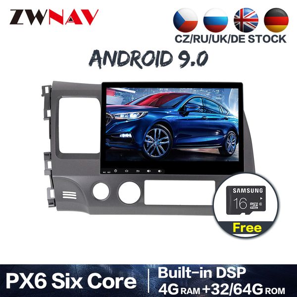 

px6 4+64 android 9.0 car dvd stereo multimedia for civic 2007-2011 radio gps navi audio video stereo head unit bt map