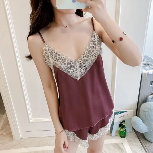

2018 summer silk lace nightgown for woman, Black;red