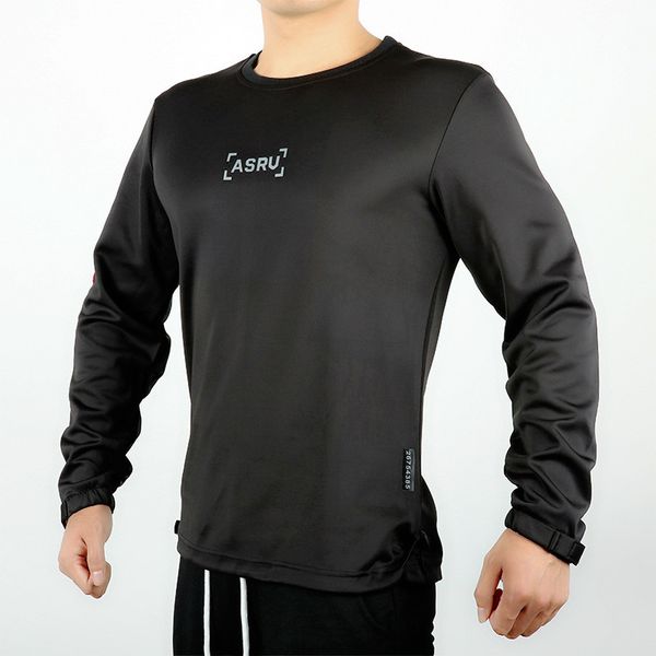 

asrv men's black white new autumn loose long sleeve t shirt crew neck av outdoor sports training breathable t-shirt tees male quality, White;black