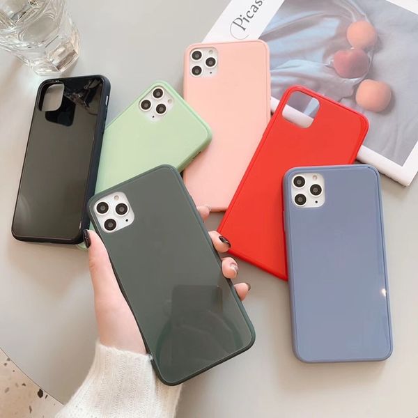 

liquid silicone glass phone case for iphone 11 pro max x xs max xr 8 7 plus with apple logo anti-fall back cover