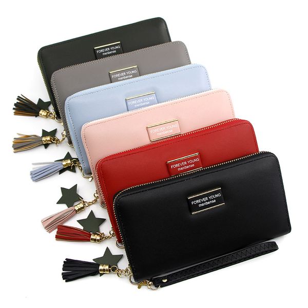 

2019 korean version of the new long zipper wallet ladies handbag wallet women's clutch bag bills folder phone bag, Red;black