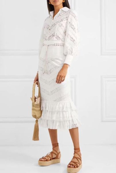 

10.6 new ruffles patchwork lace + skirts two piece set women fashion suit, White